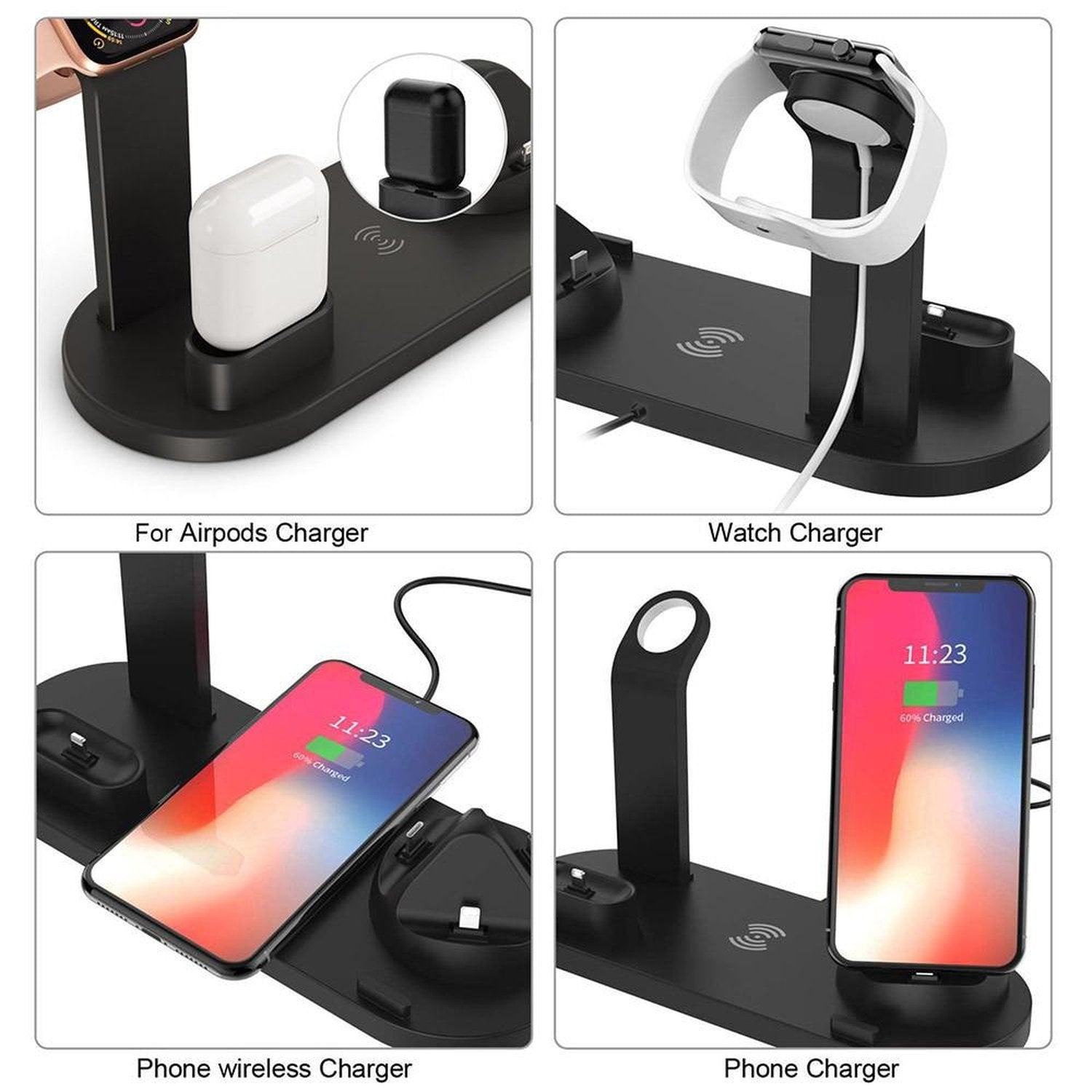 4-in-1 Multi Device Charging Dock Station Pad Apple iPhone Watch Google Pixel Qi Wireless Samsung