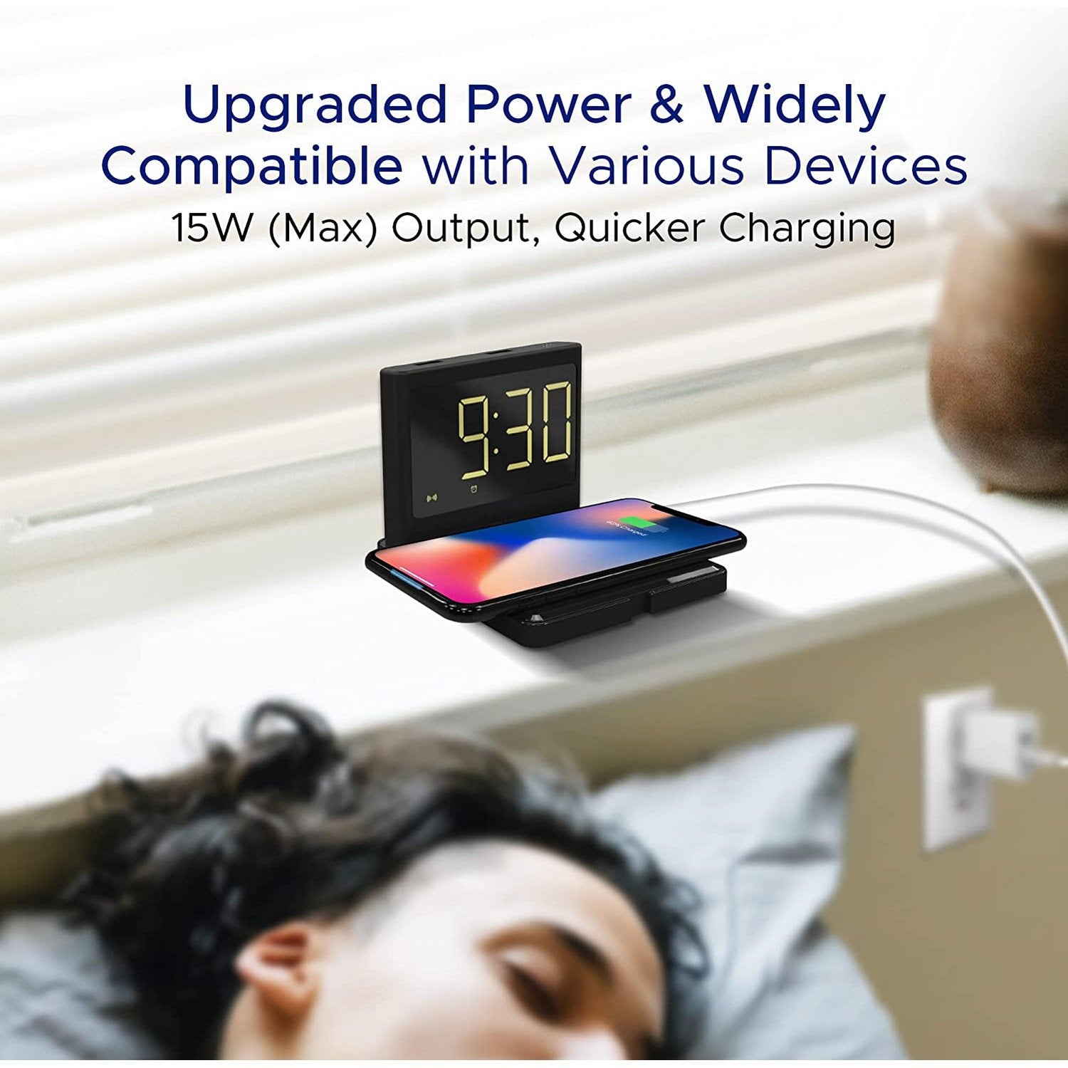 Alarm Clock with Wireless Charging Pad for Smartphones