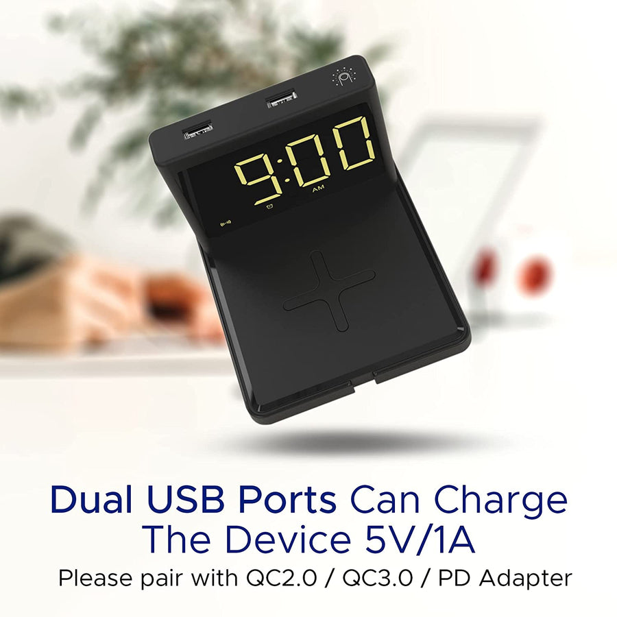 Alarm Clock with Wireless Charging Pad for Smartphones