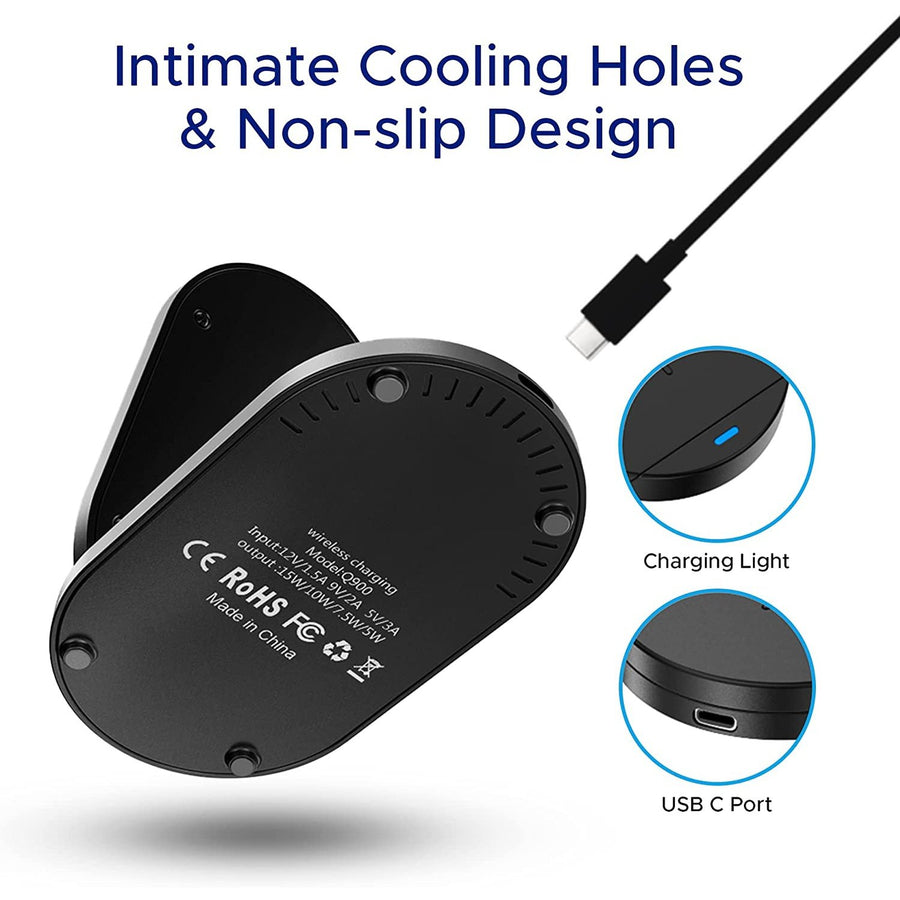 Fast Charging Folding Stand & Pad Wireless Charging Dock Station compatible with Apple iPhone, Samsung, Android, Google Pixel