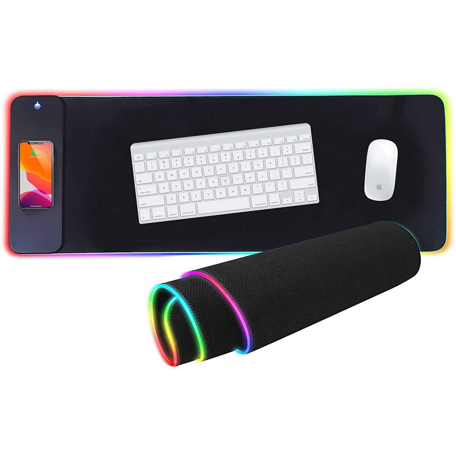 Mouse Pad with Wireless Smartphone Charger | Charging Dock Station & RGB Lights