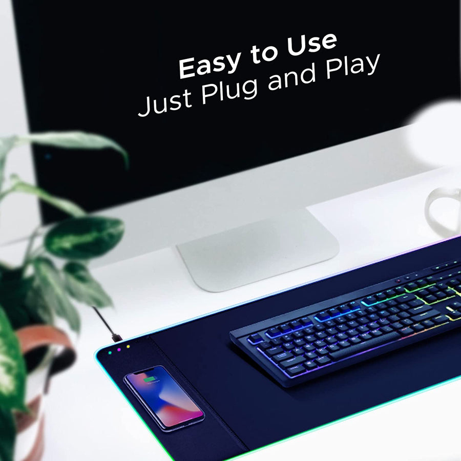 Mouse Pad with Wireless Smartphone Charger | Charging Dock Station & RGB Lights