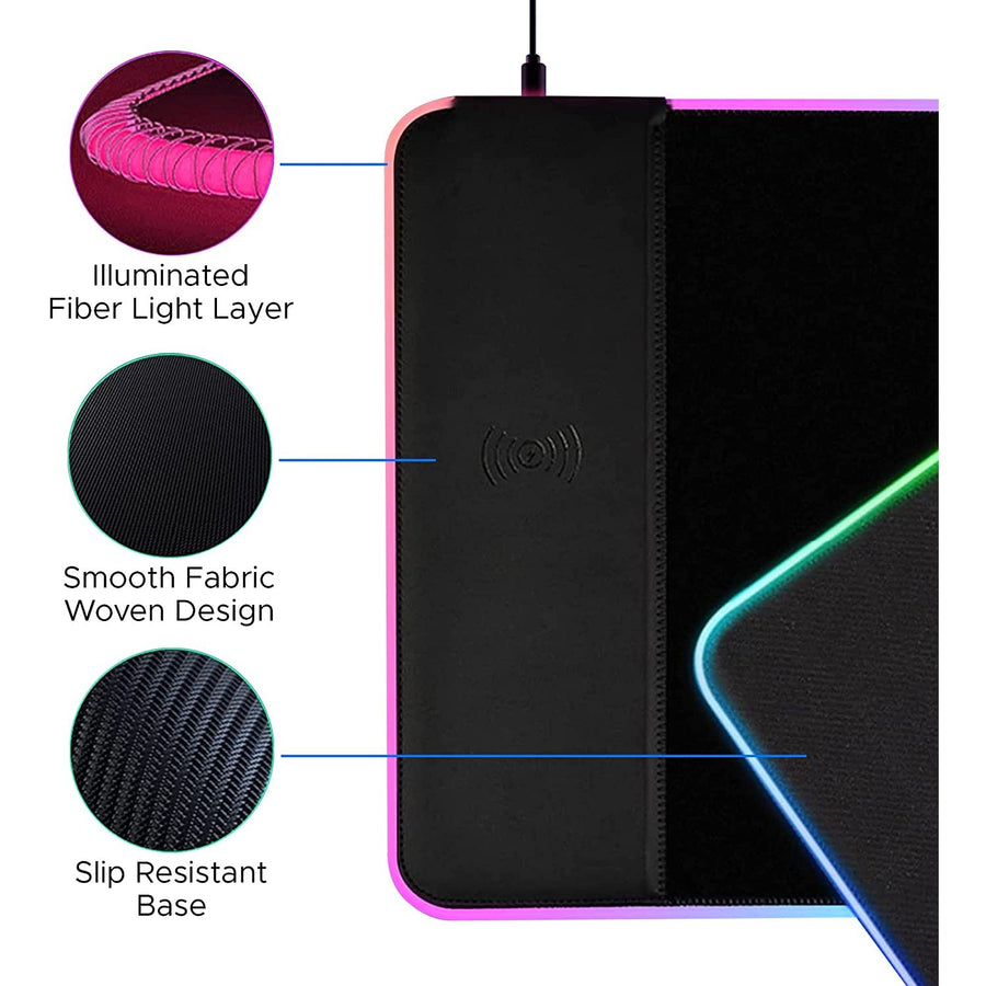 Mouse Pad with Wireless Smartphone Charger | Charging Dock Station & RGB Lights